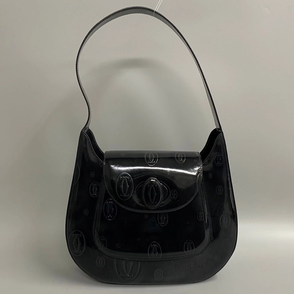Pre-Owned CARTIER Happy Birthday Turnlock Patent Leather Handbag Black 19374 (Good)
