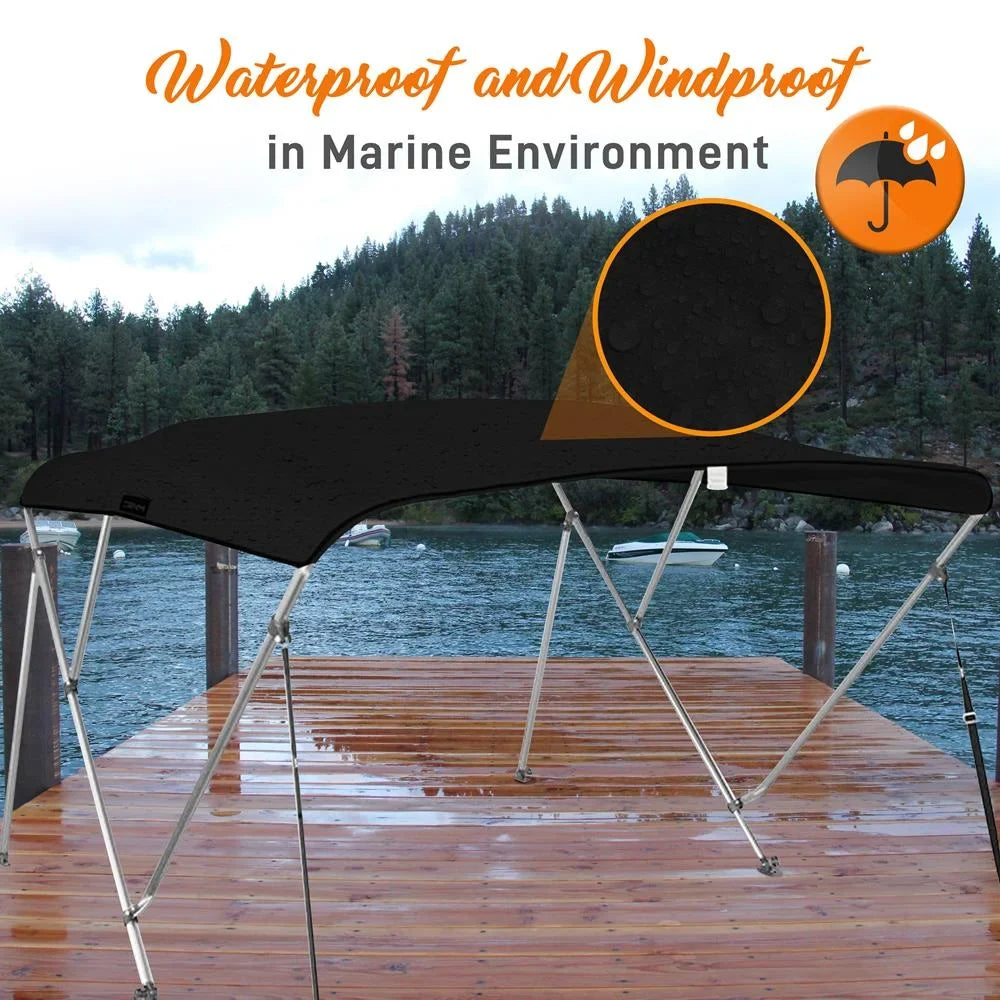 SereneLife 4 Bow 85-90 Inch Bimini Top Boat Cover with Double Walled Frame, Gray