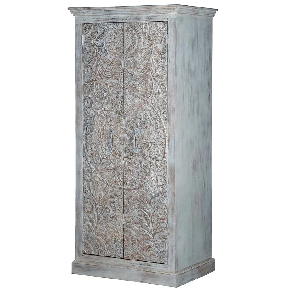 Maadze Shabby Chic White Carved Wardrobe