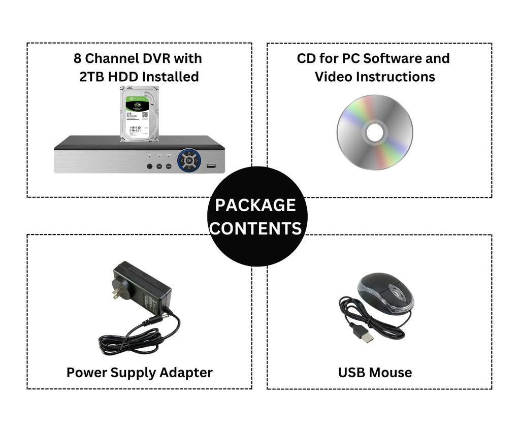 Evertech 8 Channel H.265 AHD TVI CVI Analog CCTV Security Surveillance DVR 2TB Hard Drive for Recording