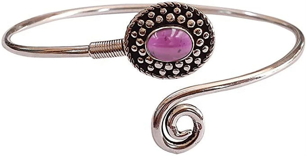 Handmade Cuff Bracelet For Women, Bohemian Tribal Design Silver PLatitudeed Natural Real Red Garnet Gemstone Modern Designer Fashion Bracelet, Party Boho Jewelry