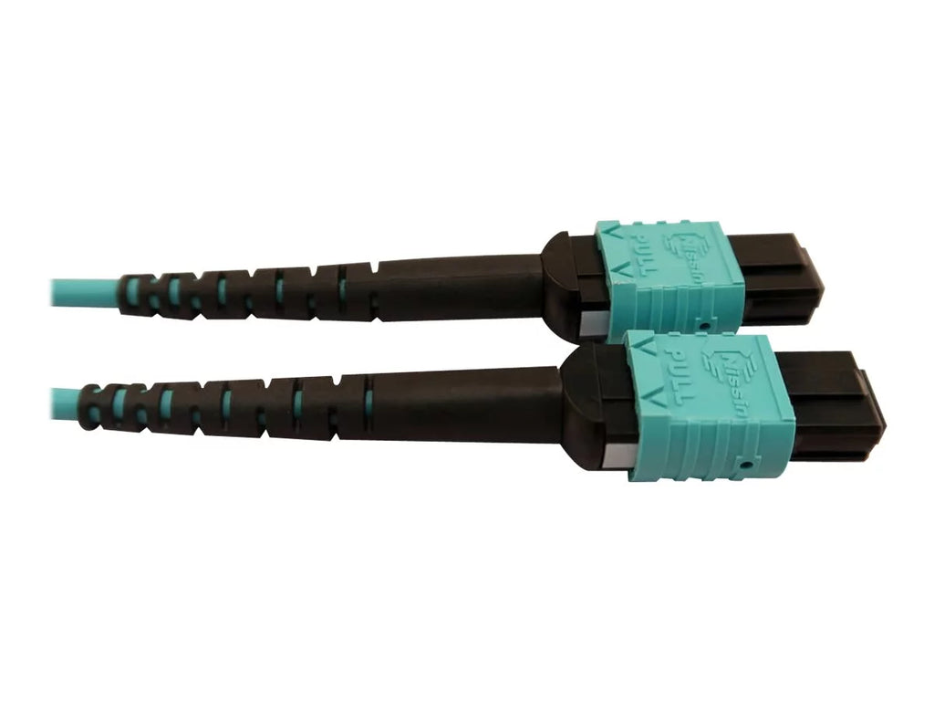 Eaton Tripp Lite Series 400G Multimode 50/125 OM4 Plenum Fiber Optic Cable, 24F MTP/MPO-PC to (x2) 12F MTP/MPO-PC (F/F), Aqua, 5 m - Network cable - MTP/MPO/PC multi-mode (F) to MTP/MPO/PC multi-mode (F) - 5 m - fiber optic - 50 / 125 micron - OM4 -