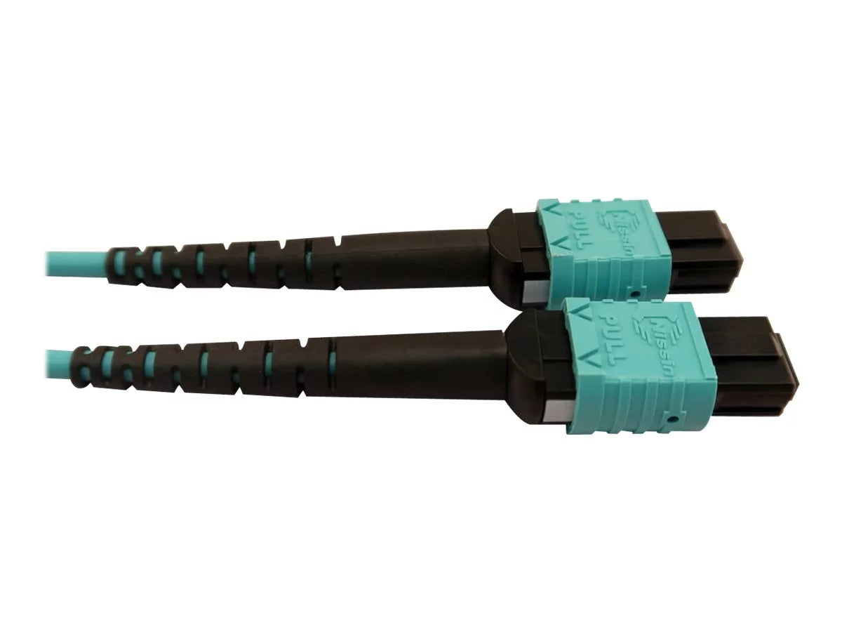 Eaton Tripp Lite Series 400G Multimode 50/125 OM4 Plenum Fiber Optic Cable, 24F MTP/MPO-PC to (x2) 12F MTP/MPO-PC (F/F), Aqua, 5 m - Network cable - MTP/MPO/PC multi-mode (F) to MTP/MPO/PC multi-mode (F) - 5 m - fiber optic - 50 / 125 micron - OM4 -