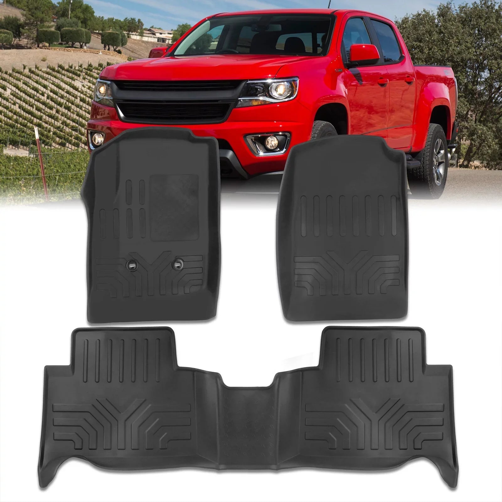 AJP Distributors All Weather Season Proof Rubber Floor Mats Front Rear Set Compatible/Replacement For Chevy Colorado GMC Canyon Crew Cab 2015 2016 2017 2018 2019 2020 2021 2022 15 16 17 18 19 20 21 22