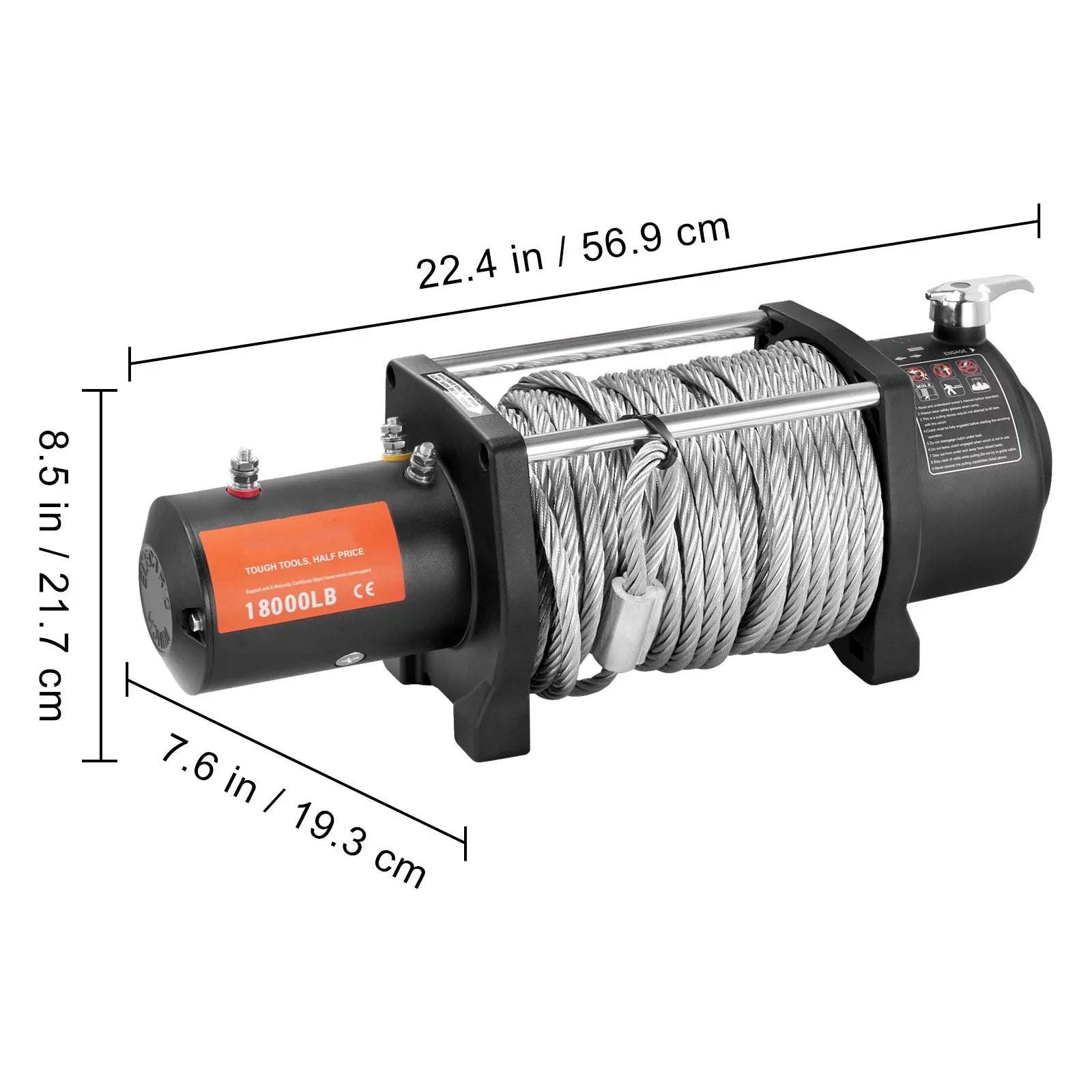 BENTISM Electric Winch, 12V 18,000 lb Load Capacity Steel Rope Winch, IP67 85ft ATV Winch with Wireless Handheld Remote