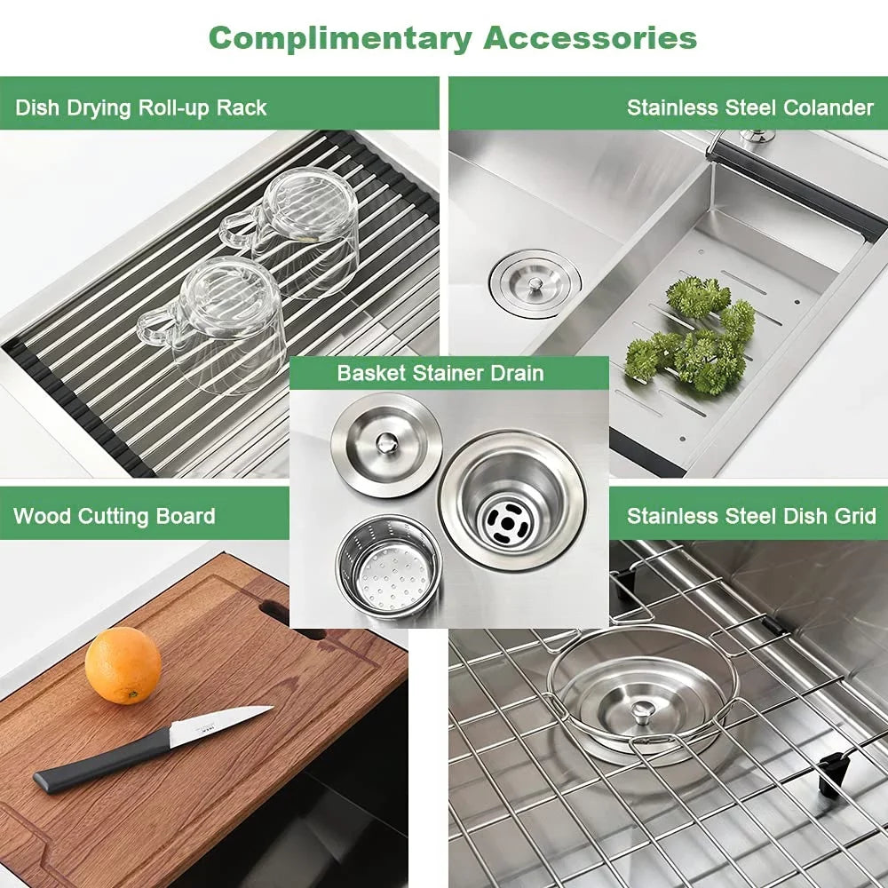 PROOX 30'' Single Bowl Stainless Steel Drop-In Kitchen Sink with 2 Faucet Holes