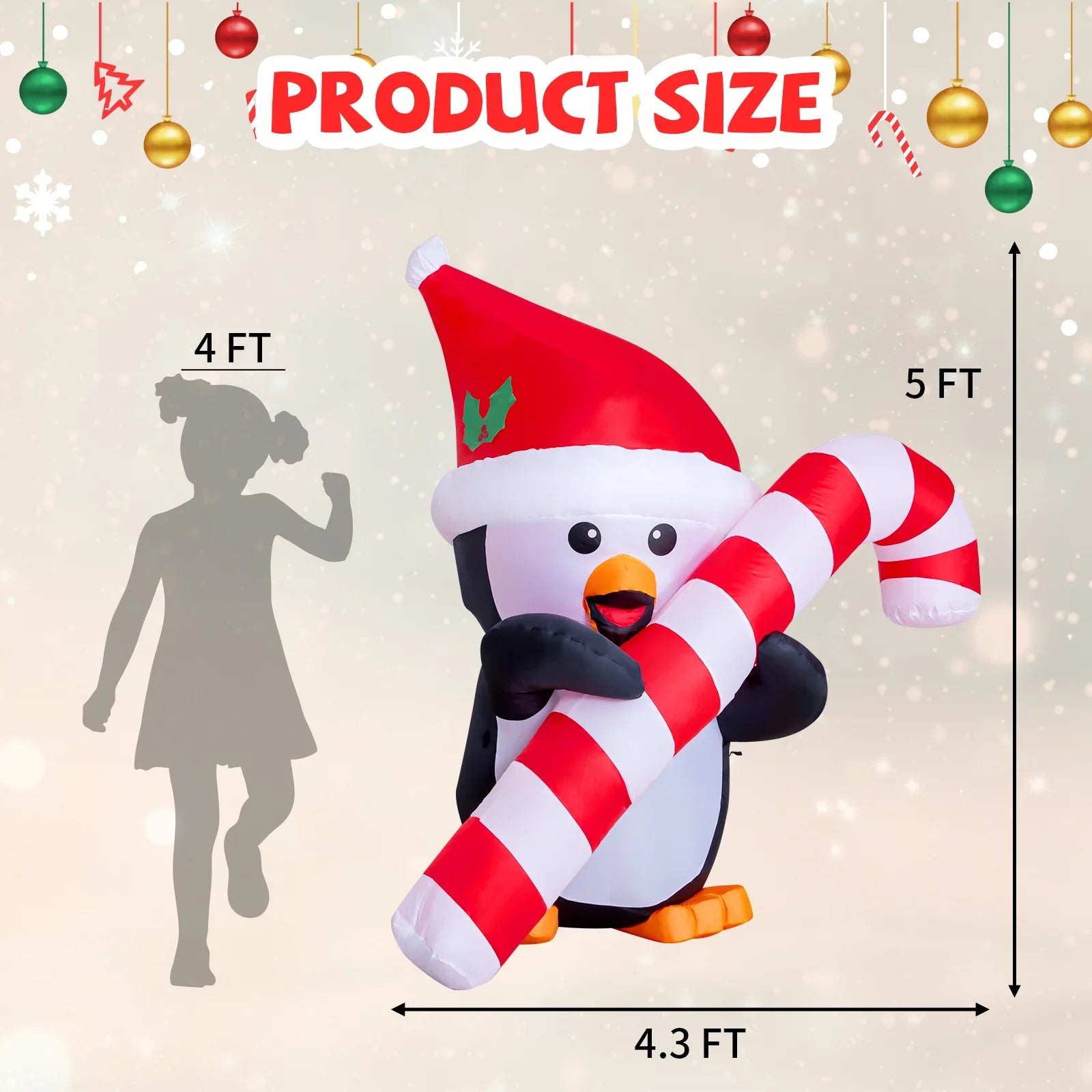 GOOSH 5ft Christmas InfLatitudeables Outdoor Decorations, Blow Up Penguin with Candy Cane InfLatitudeable Built-in LEDs for Christmas Indoor Outdoor Yard Lawn Garden Decorations