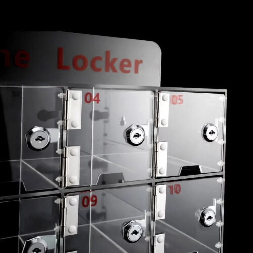 20 Slots Thickened Acrylic Cellphone Locker Clear Cell Phone Storage Box w/ Keys