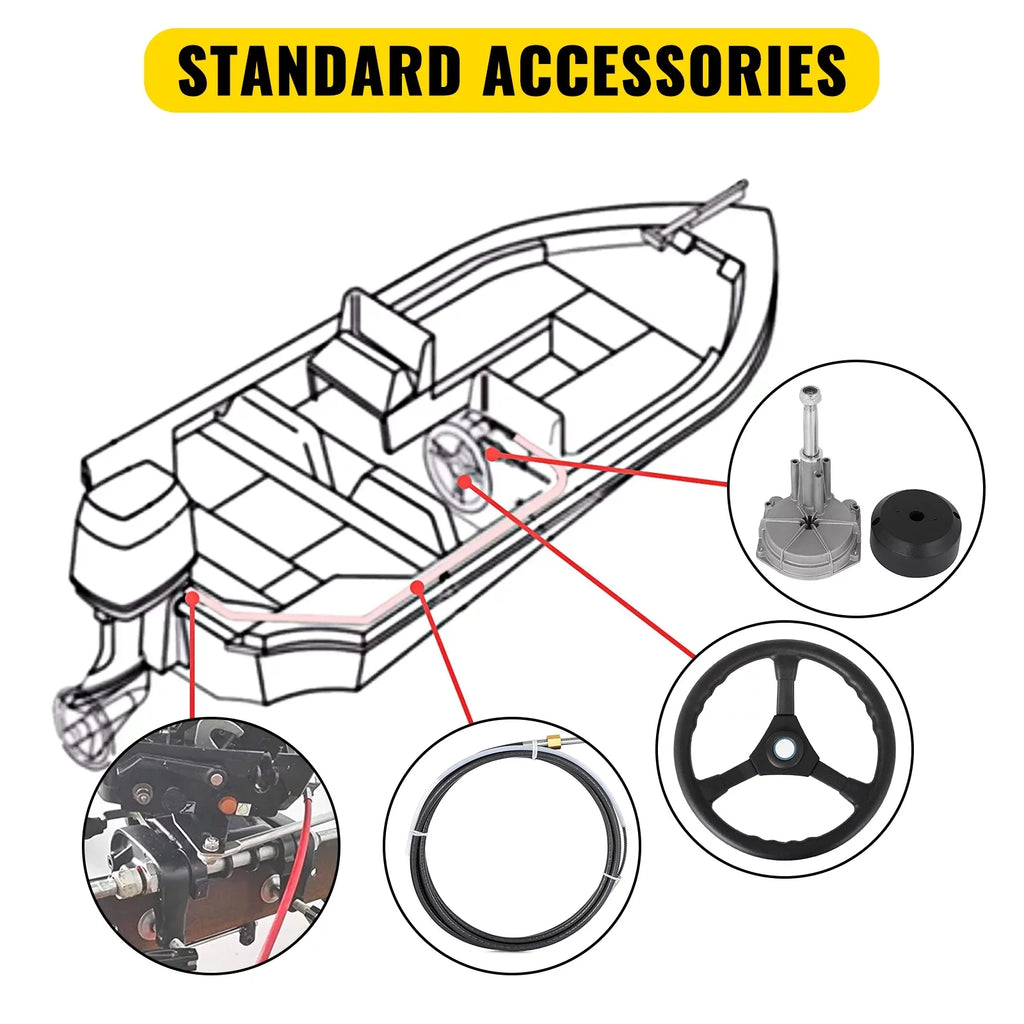VEVORbrand Boat Steering Cable 12 Ft. Outboard 12 Ft. Mechanical Rotary with 13 In. Wheel, Boat Accessories