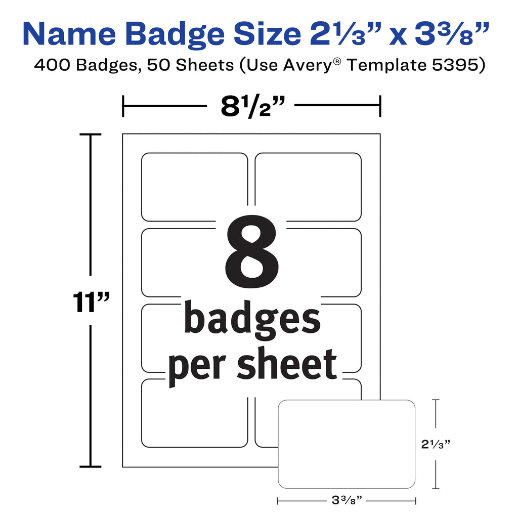 Avery Flexible Printable Name Tags, 2-1/3" x 3-3/8", Matte White, 400 Removable Name Badges (05395)