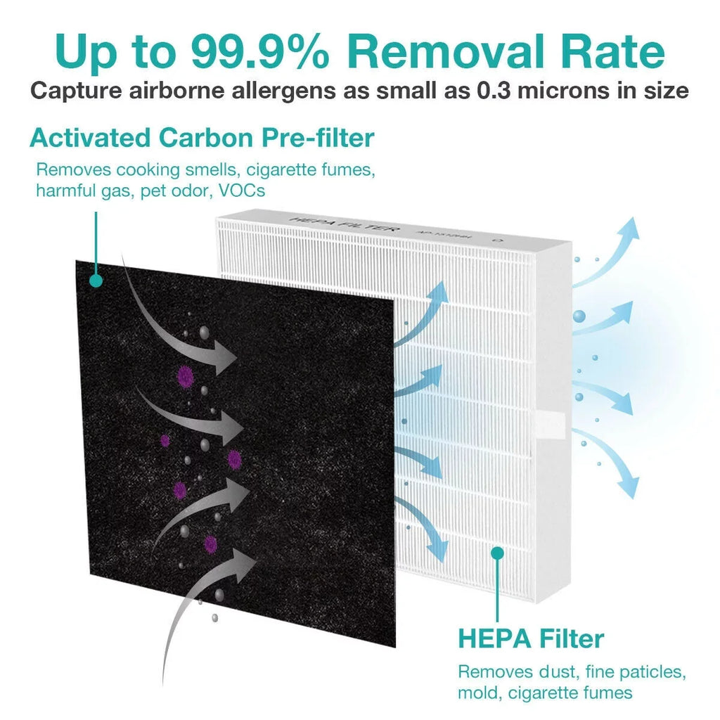 Membrane Solutions AP-1512HH Filter, Part# 3304899, Compatible with Coway Air Purifiers with Carbon Pre Filters, 2 Pack