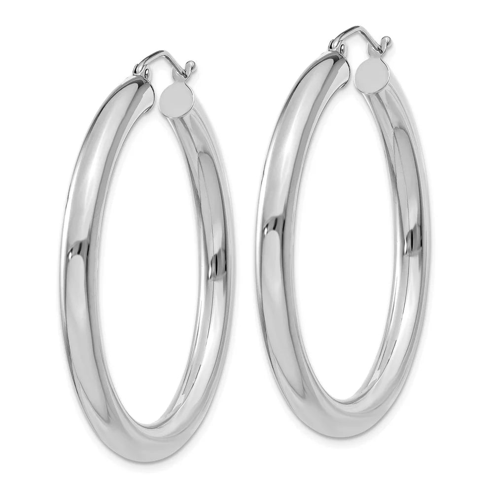 Real 14kt White Gold Polished 4mm Tube Hoop Earrings; for Adults and Teens; for Women and Men