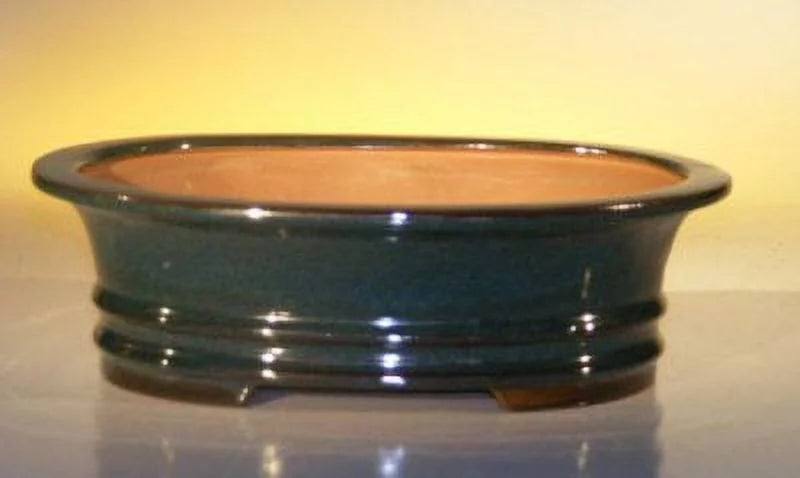 Dark Moss Green Ceramic Bonsai Pot - Oval10 x 8 x 3.125 OD9 x 7 x 2.75 ID