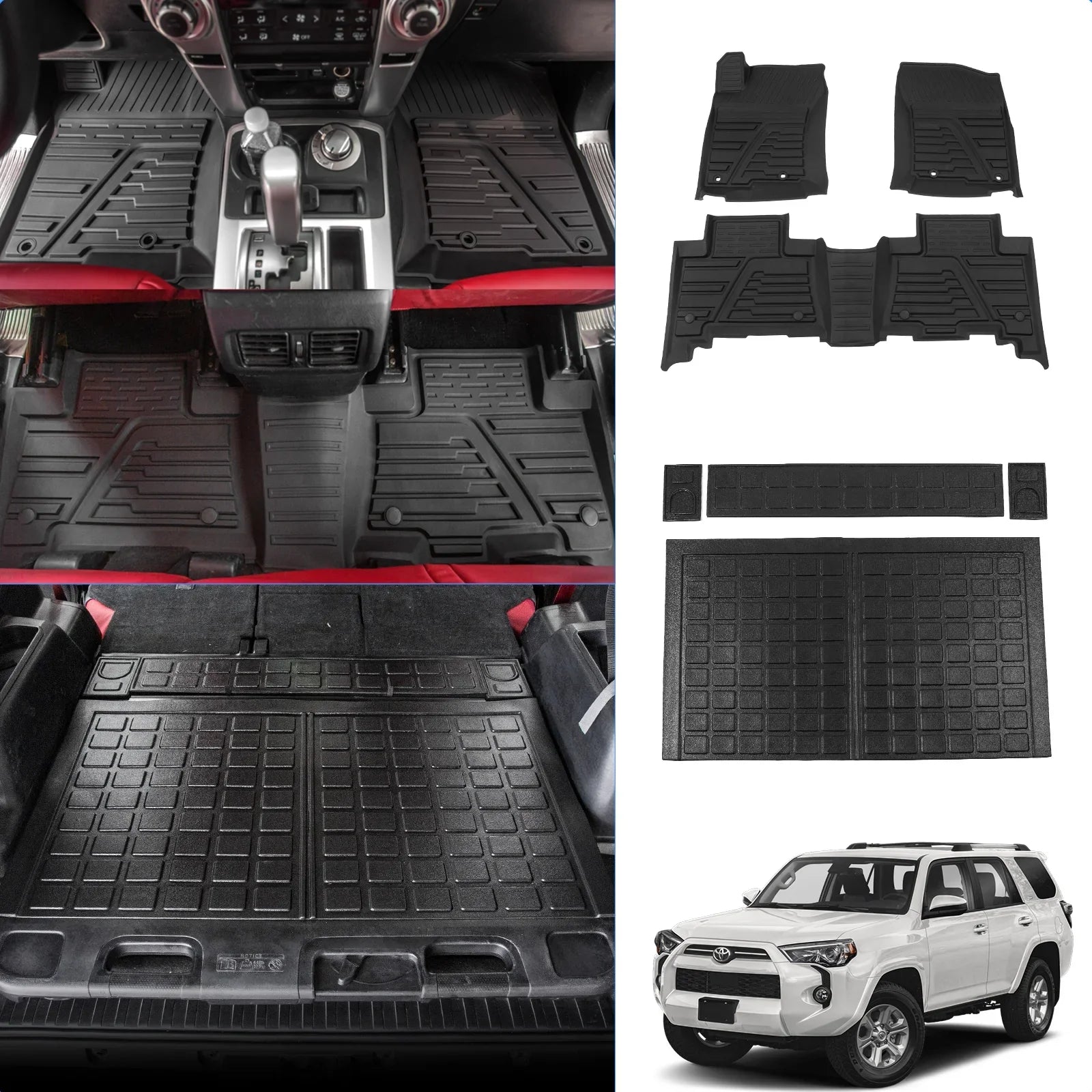 Floor Mats Compatible with Toyota 4Runner 2013-2023 Trunk Mat Cargo Liner Cargo Mat All Weather Trunk Liner 2022 4 Runner Accessories (Trunk Mat+Floor Mats,Fit W/Sliding Tray)