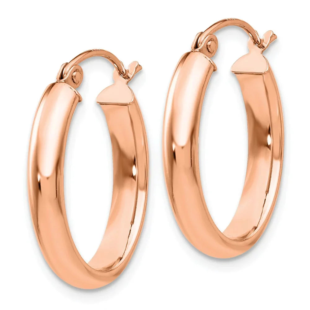 Real 14kt Rose Gold Polished Oval Tube Hoop Earrings; for Adults and Teens; for Women and Men