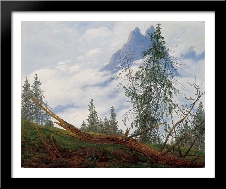 Mountain Peak with Drifting Clouds 34x28 Large Black Wood Framed Print Art by Caspar David Friedrich