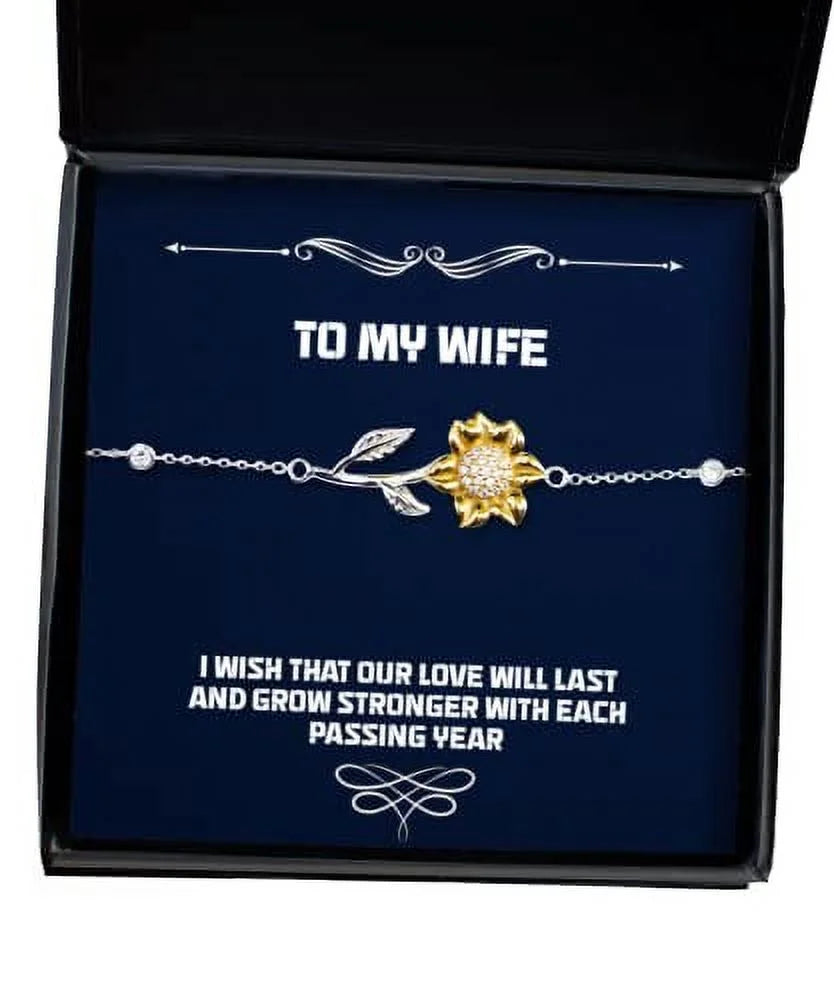 amangny Cheap Wife Gifts, I Wish That Our Love Will Last and Grow Stronger with Each, Sarcastic Holiday Sunflower Bracelet Gifts for Wife, Fancy Wife Gift Ideas, Luxury Wife Gifts, Unique Wife Gifts,