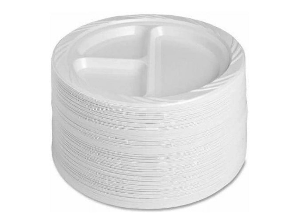 Genuine Joe 3-section Round Plastic PLatitudees, 9", 125 Pack, GJO10425