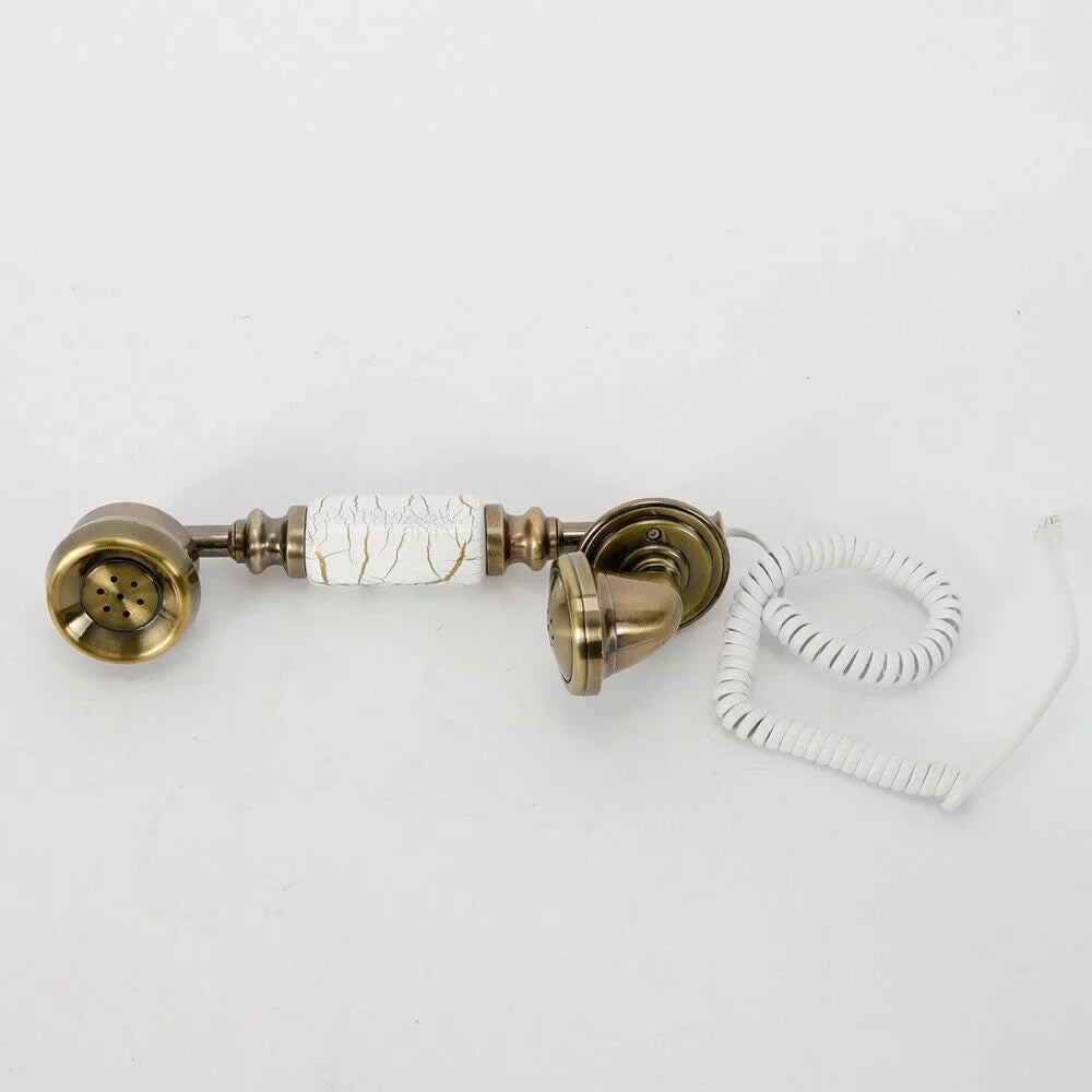 Rotary Dial Telephone Old-Fashioned Retro European Antique Landline Practical Wired Telephone Decoration Resin Desktop Antique Machine Elegant and Chic for Office Hotel Home Decoration (White)