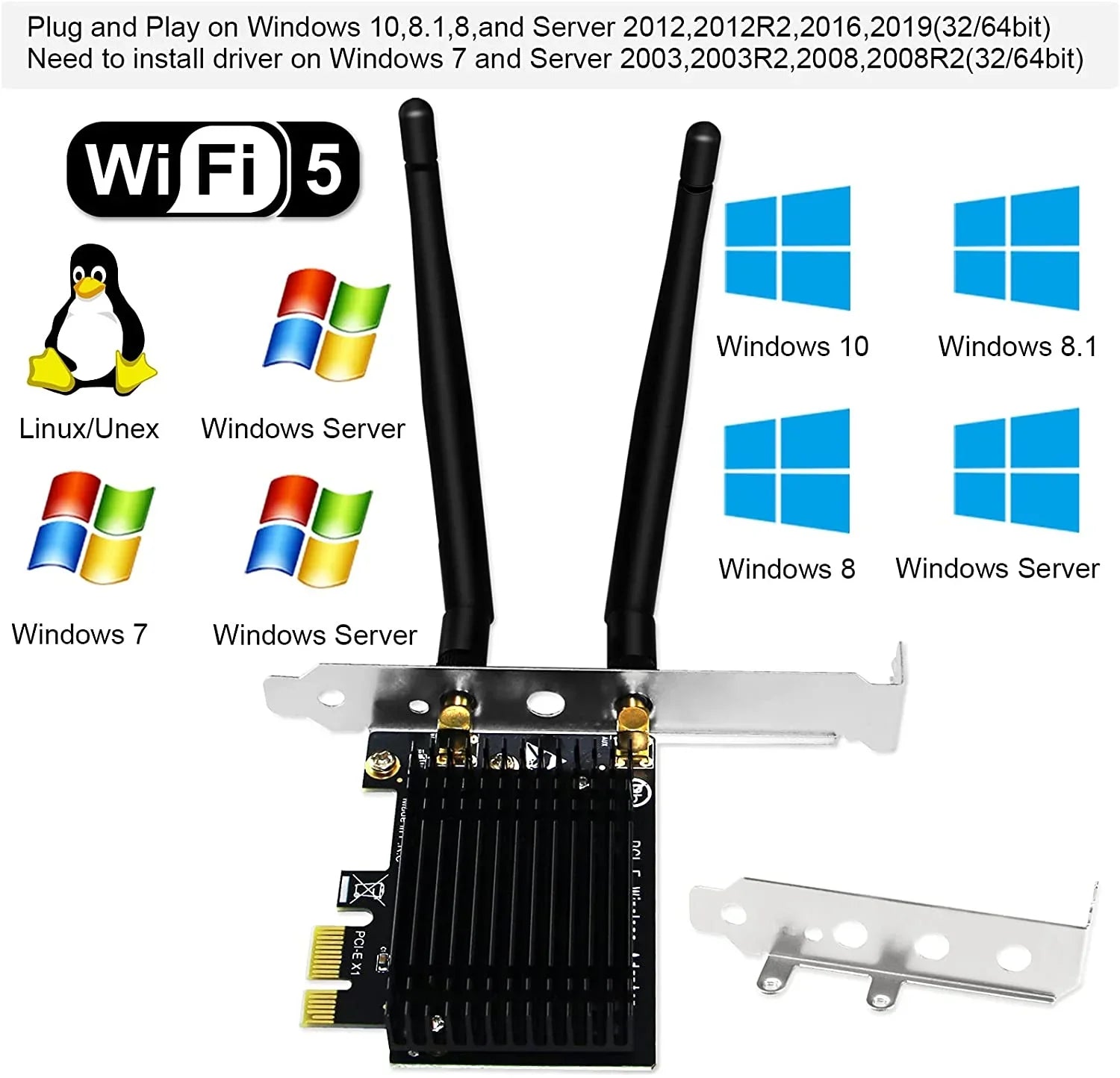 Wireless AC Dual Band 1200Mbps 2.4GHz 300Mbps 5GHz 867Mbps PCI Express WiFi Card for Windows 7 8 8.1 10 Server (32/64bit) Desktop PCs-TX Beamformee,MU-MIMO and Heatsink Technology