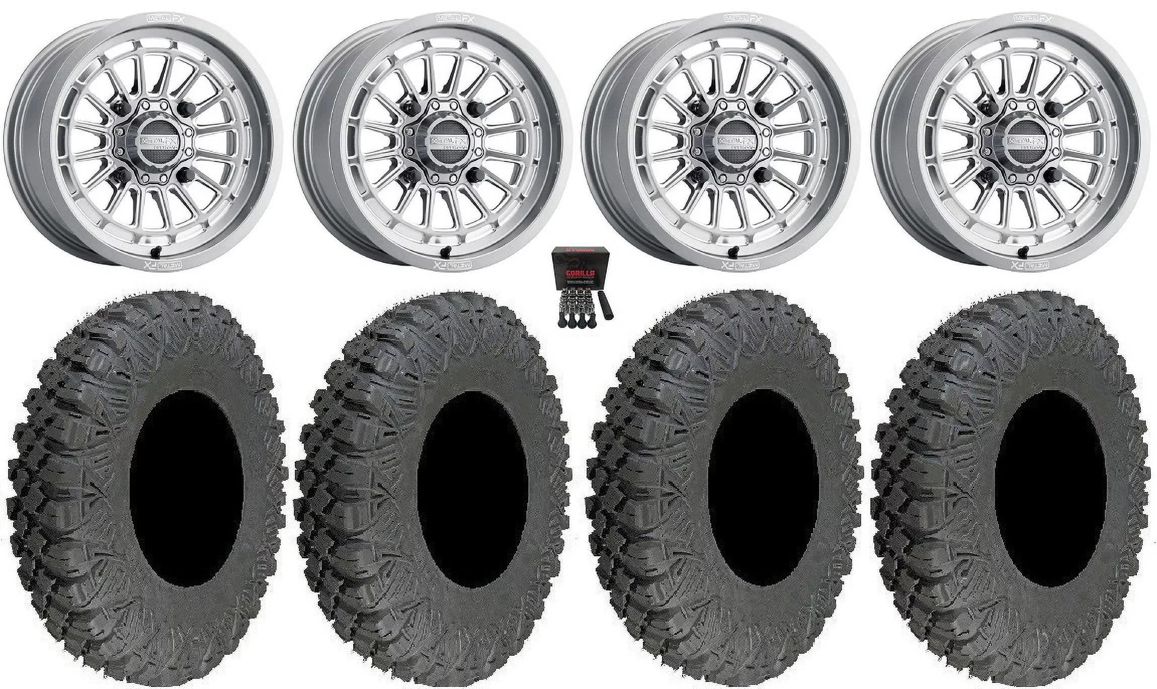 MetalFX Delta Contrast Cut 15" Wheels Gm 33" Race Tires Can-Am Maverick X3 / Honda Pioneer 1000 / Talon