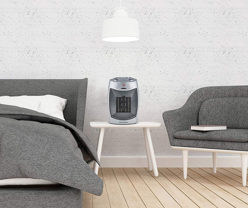 AeroHome 1500W Personal Electric Ceramic Space Heater with Adjustable Thermostat, Silver