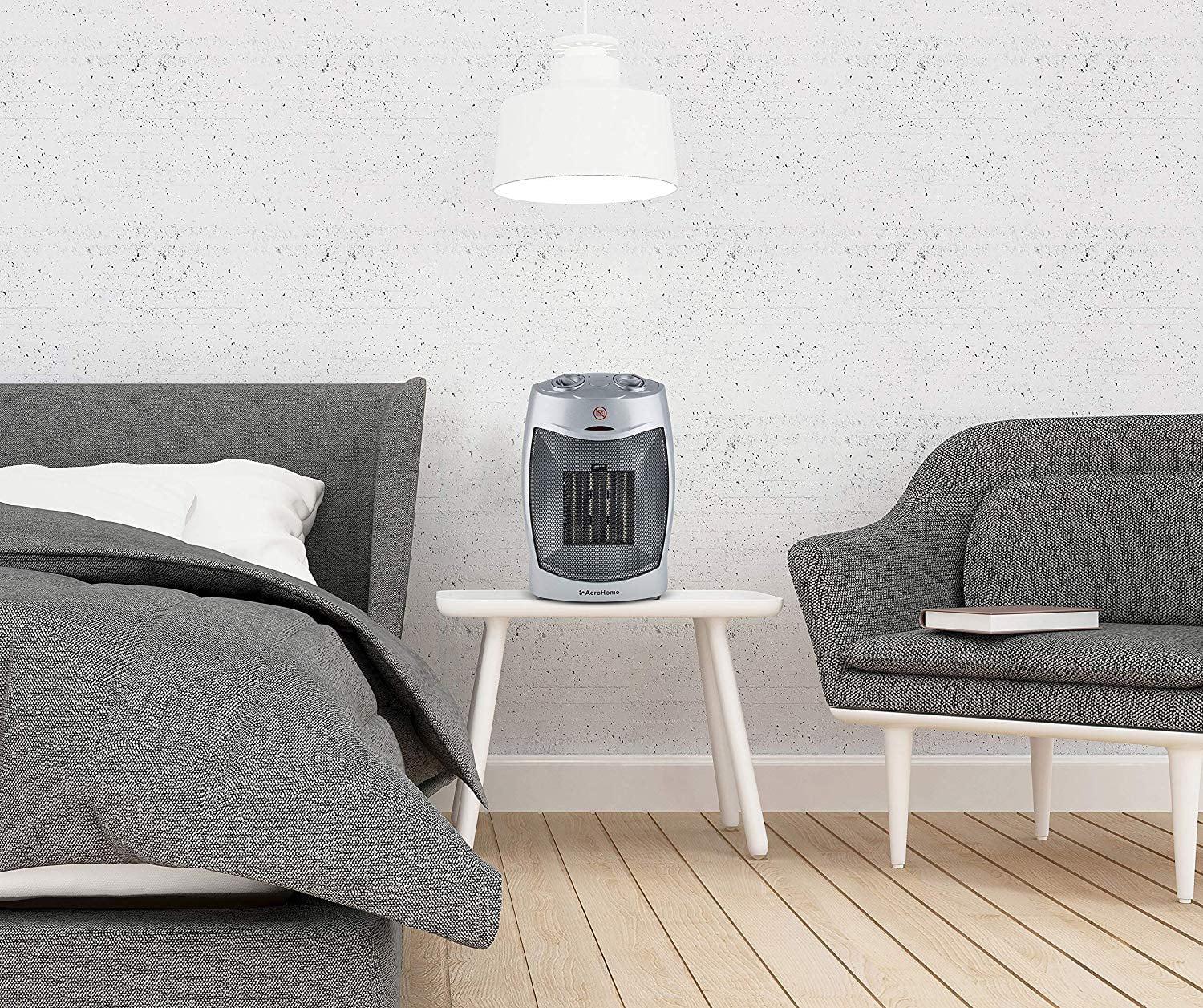 AeroHome 1500W Personal Electric Ceramic Space Heater with Adjustable Thermostat, Silver