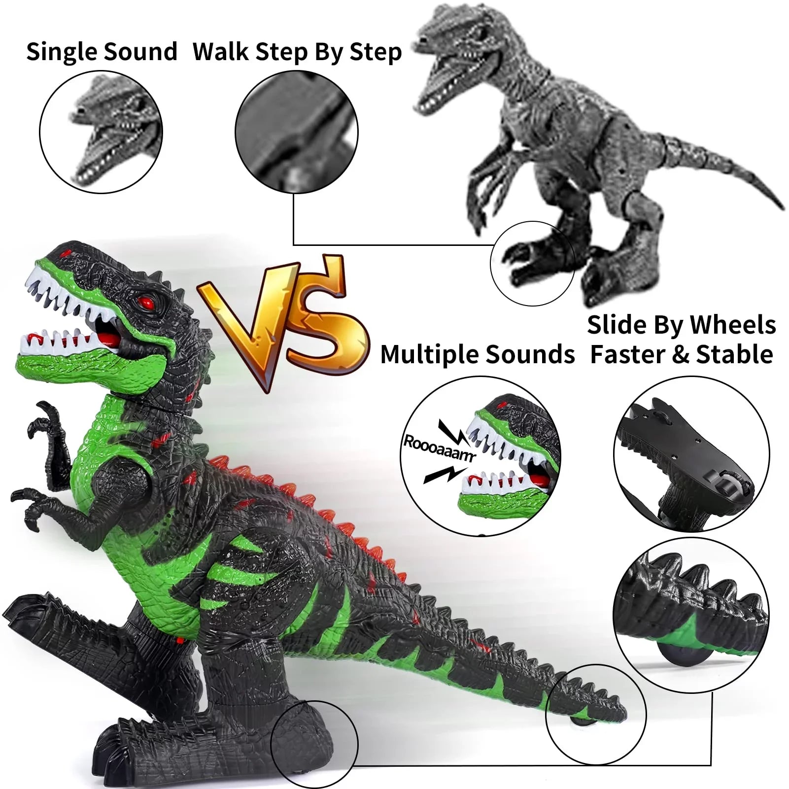 UUGEE Remote Control Dinosaur Toys for Boys Girls 2.4G RC Robot T-rex with Light Sound, Black