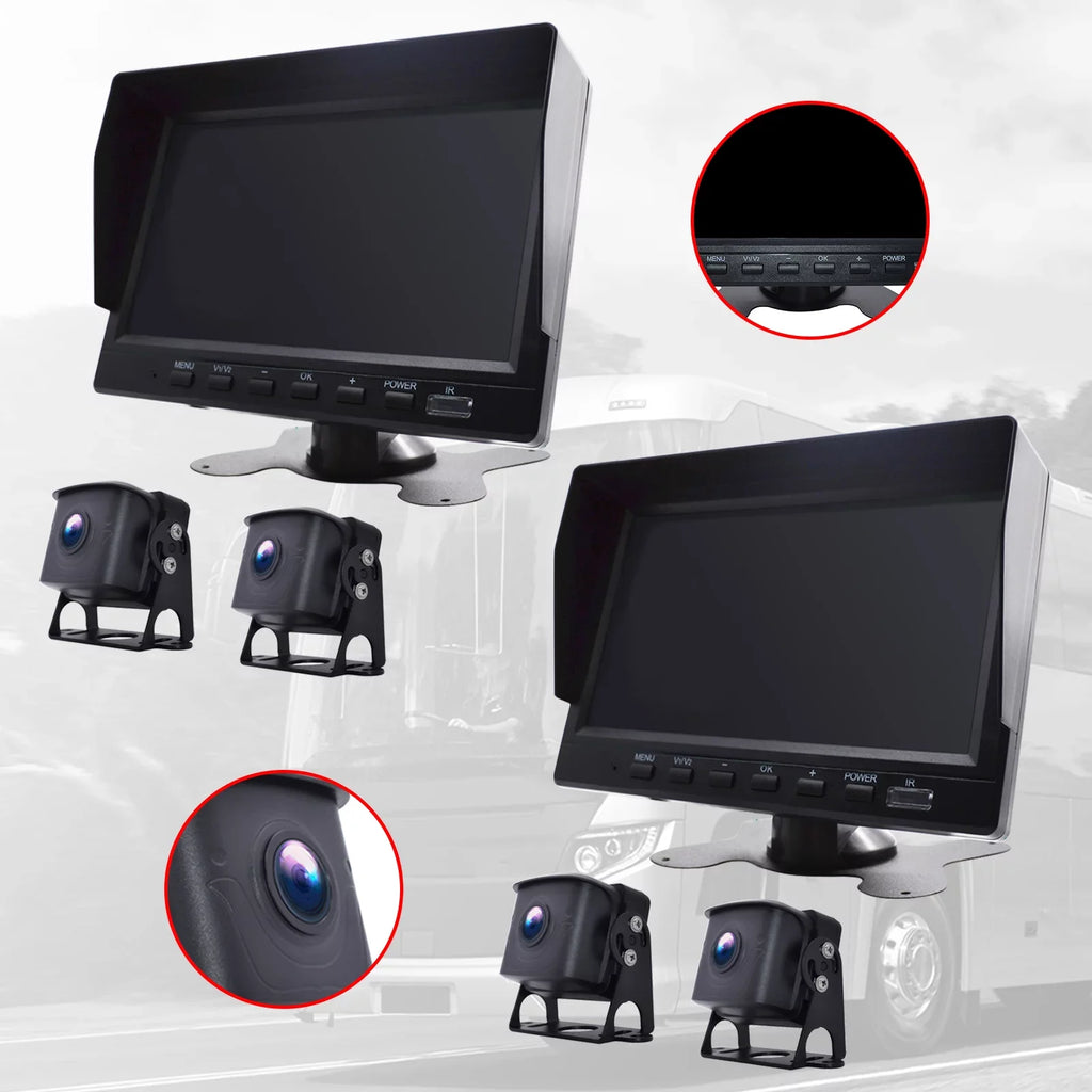 7" Monitor DVR Driving Video Recorder with BSD for RV Truck Bus+2 Backup Camera