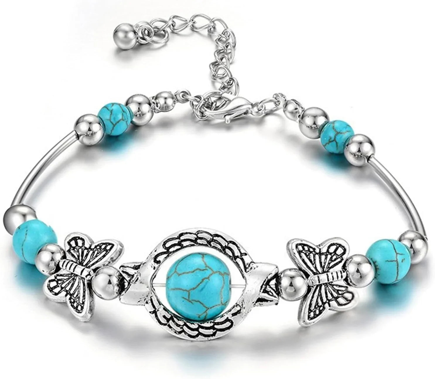 New Turquoise Bracelet, Classic Luxury Ladies Summer Unique Design Beaded Faux Gemstone Palm Bracelet Jewelry, Western Bohemian Style Jewelry Ladies Gift
