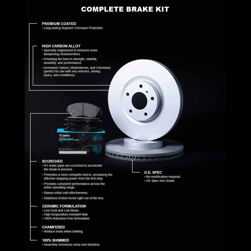 R1 Concepts Wdwh2 59002 R1 Concepts Brake Rotor Carbon Coated With Ceramic Pads Fits select: 1993-1997 HONDA CIVIC DEL SOL SI, 1992 HONDA CIVIC SI