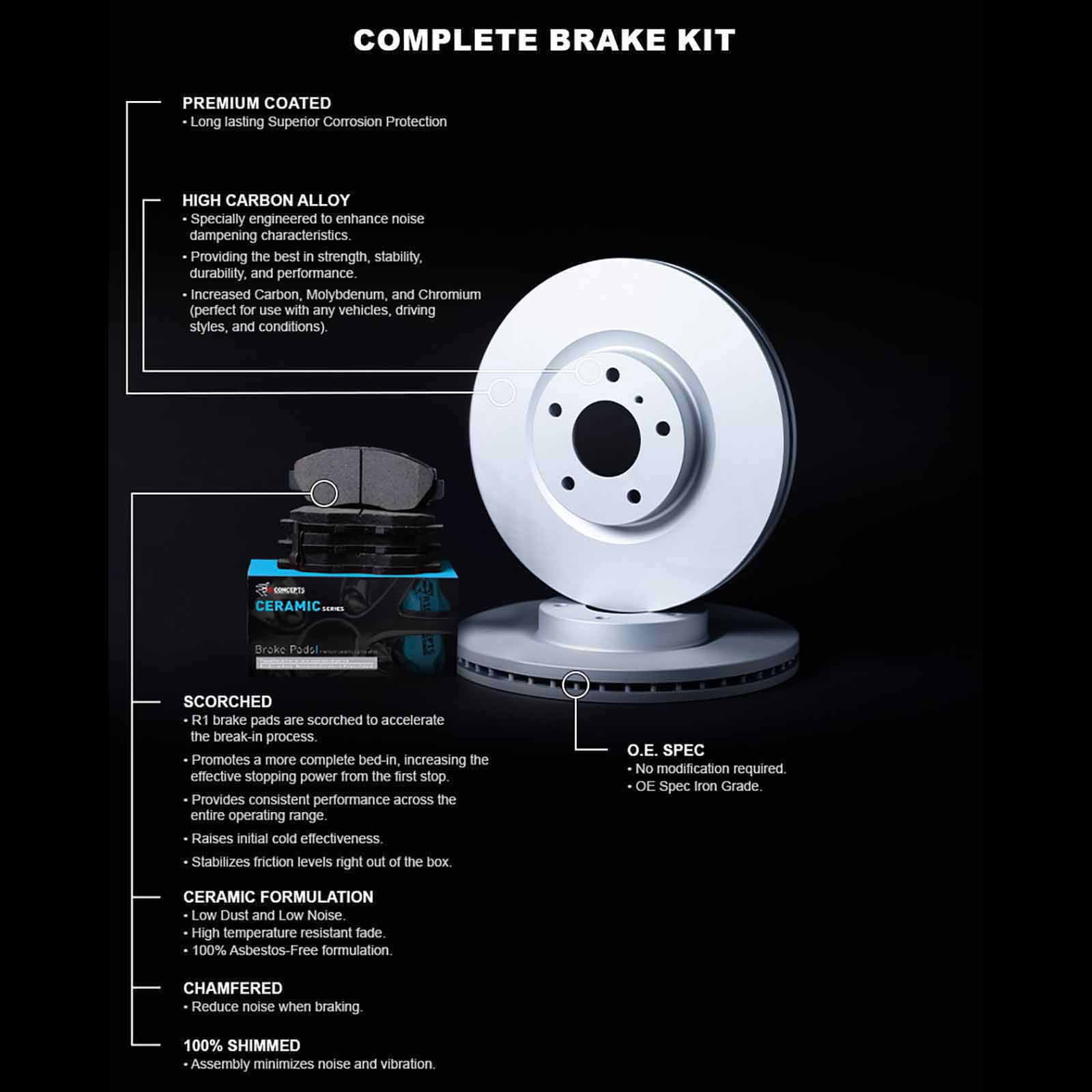 R1 Concepts Wdwh2 59002 R1 Concepts Brake Rotor Carbon Coated With Ceramic Pads Fits select: 1993-1997 HONDA CIVIC DEL SOL SI, 1992 HONDA CIVIC SI
