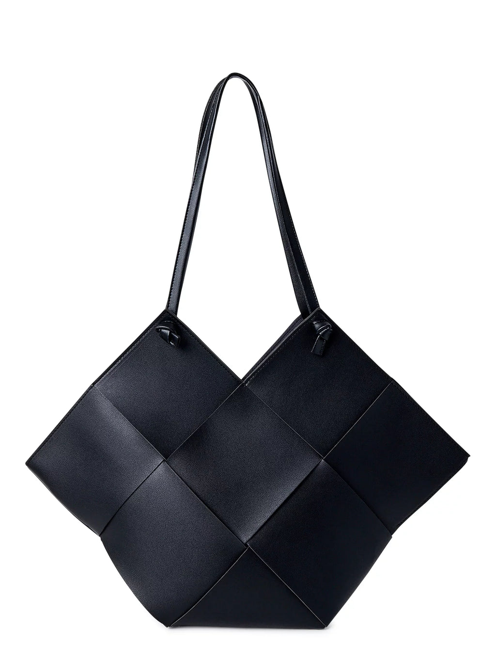 Jane & Berry Women's Large Woven Faux Leather Shoulder Bag with Pouch, Black