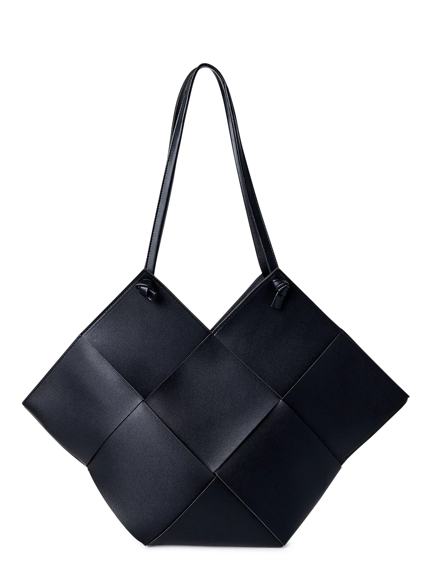 Jane & Berry Women's Large Woven Faux Leather Shoulder Bag with Pouch, Black