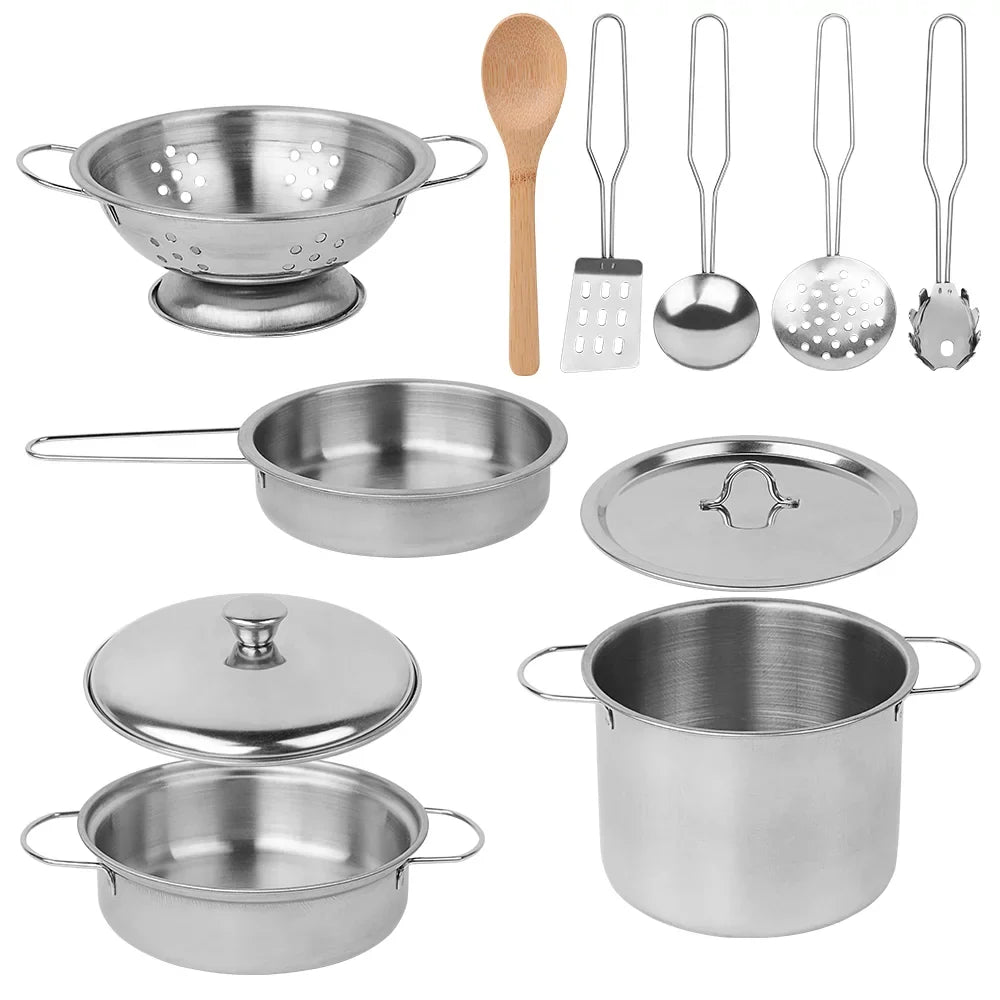 SEKKVY Kids Kitchen Pretend Play Toys, Kitchen Set with Stainless Steel Cooking Utensils Cookware Pots and Pans Set Healthy Vegetables, Knife,Apron,Little Chef Boys Girls