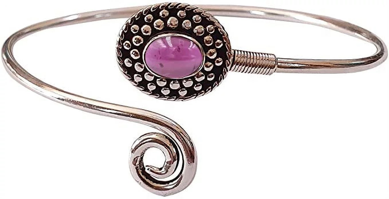 Handmade Cuff Bracelet For Women, Bohemian Tribal Design Silver PLatitudeed Natural Real Red Garnet Gemstone Modern Designer Fashion Bracelet, Party Boho Jewelry