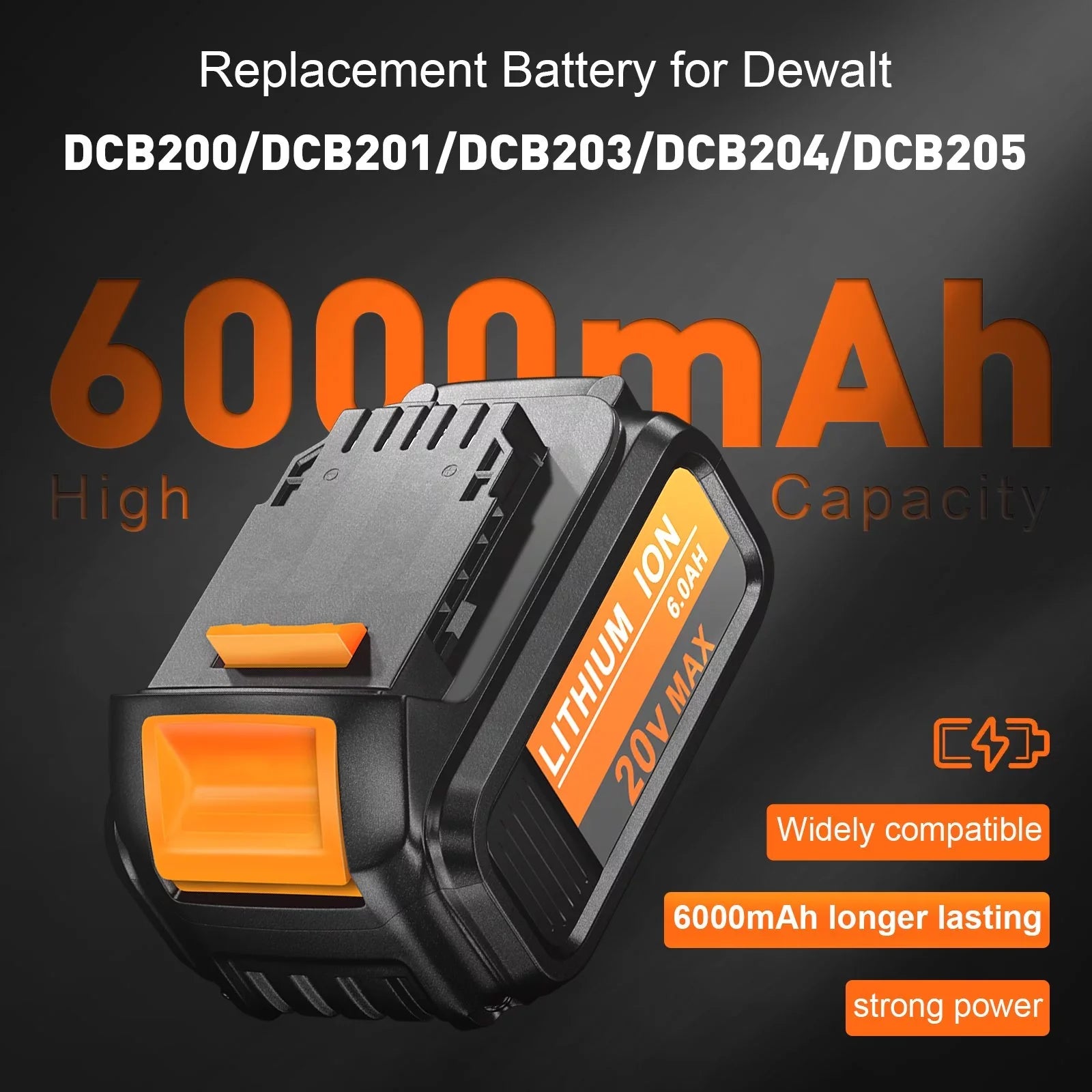 4 Pack DCB200 For DeWalt 20 Volt Max XR 6.0AH Lithium Ion Premium Battery