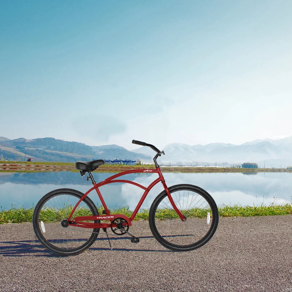 Tracer Ace 26 Inch Beach Cruiser Bikes Single Speed with Coaster Brake for Men - Red