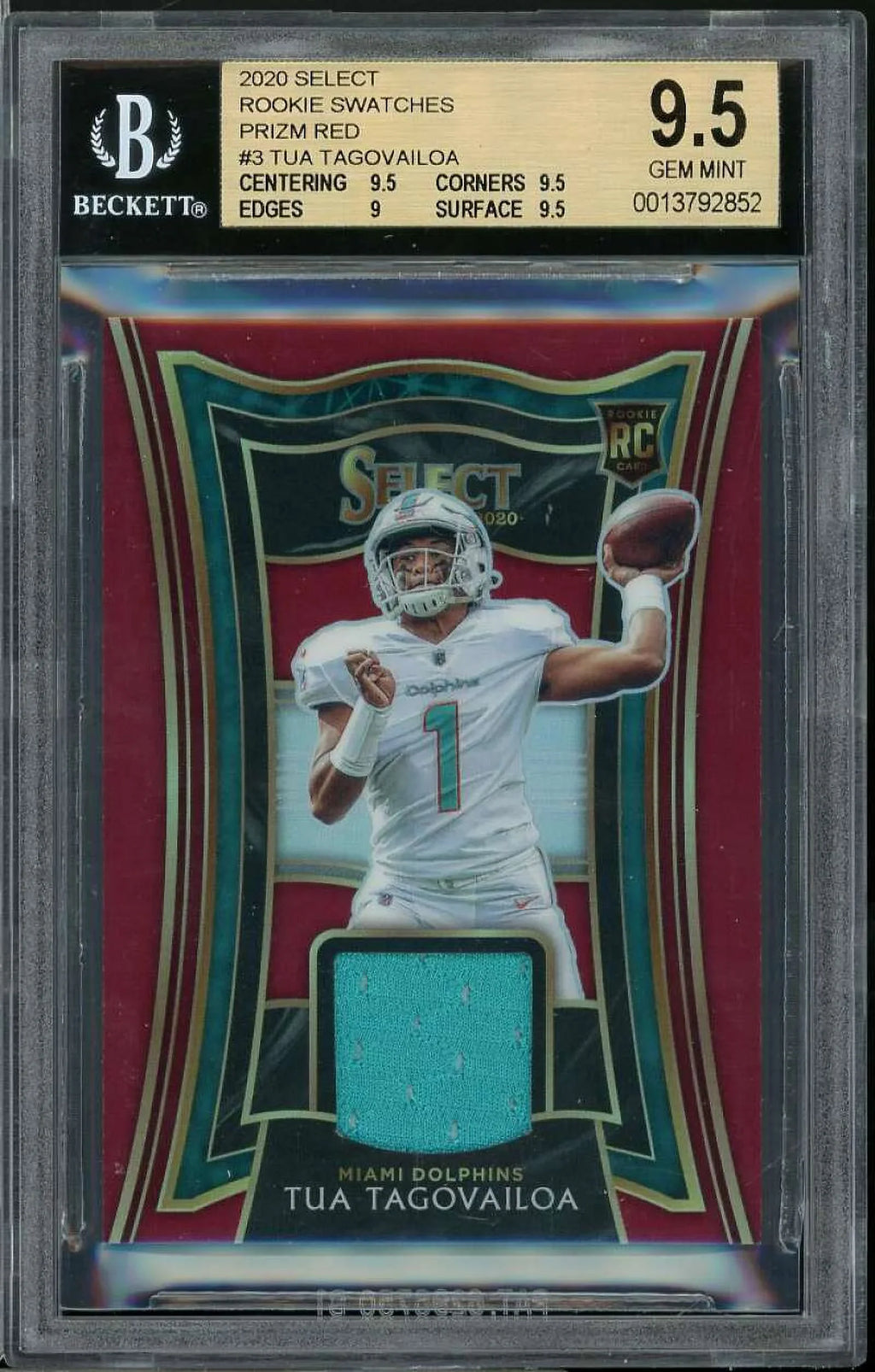 Tua Tagovailoa Card 2020 Panini Select Swatches Rookie Prizm Red #3 BGS 9.5