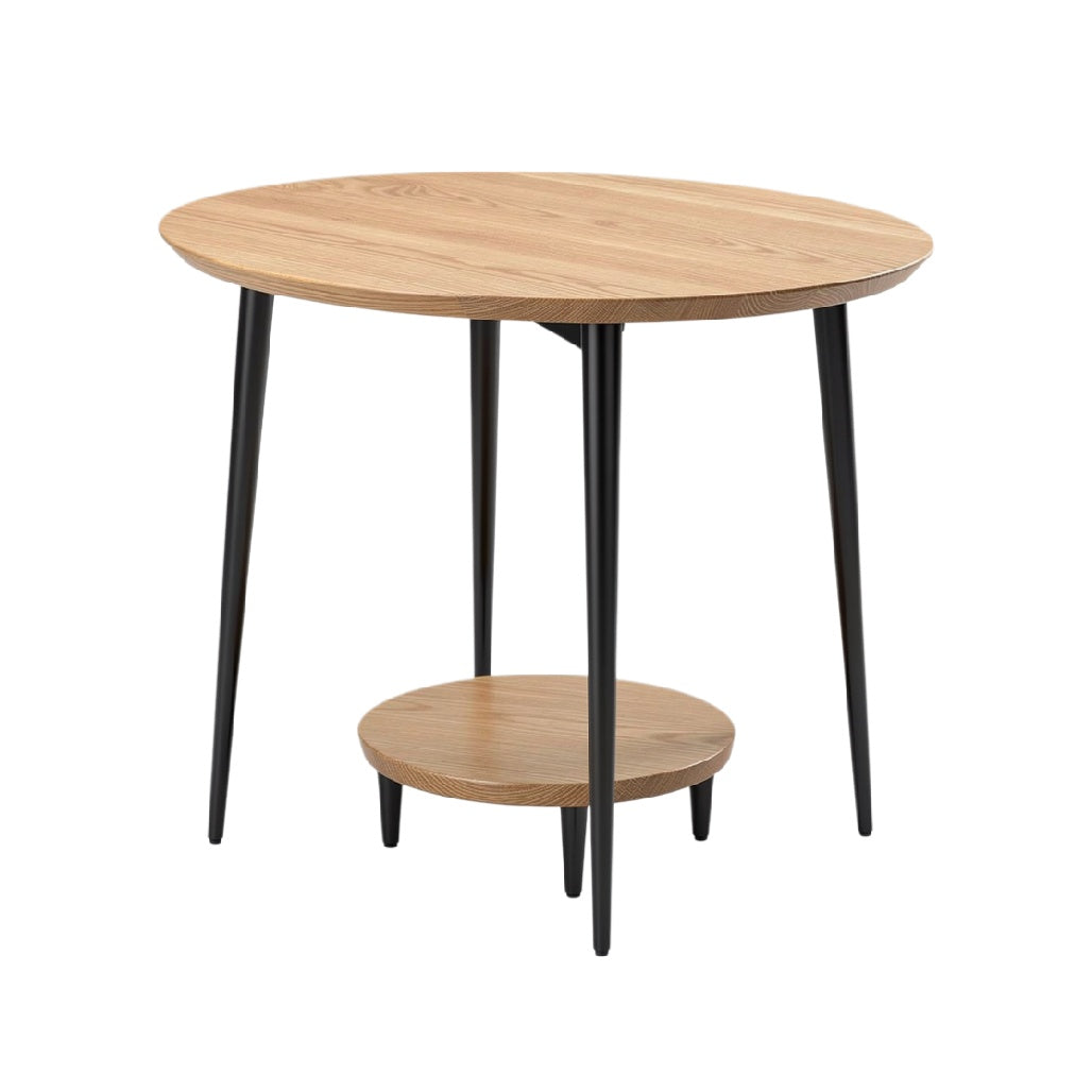 Minimalist Round Coffee Table with Two-Tier Design and Wooden Top