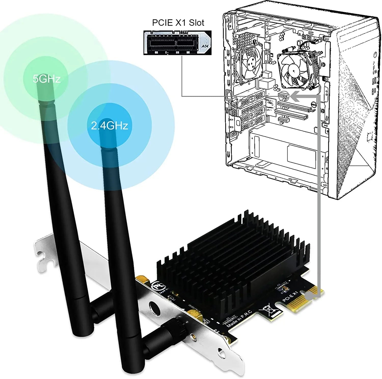 Wireless AC Dual Band 1200Mbps 2.4GHz 300Mbps 5GHz 867Mbps PCI Express WiFi Card for Windows 7 8 8.1 10 Server (32/64bit) Desktop PCs-TX Beamformee,MU-MIMO and Heatsink Technology