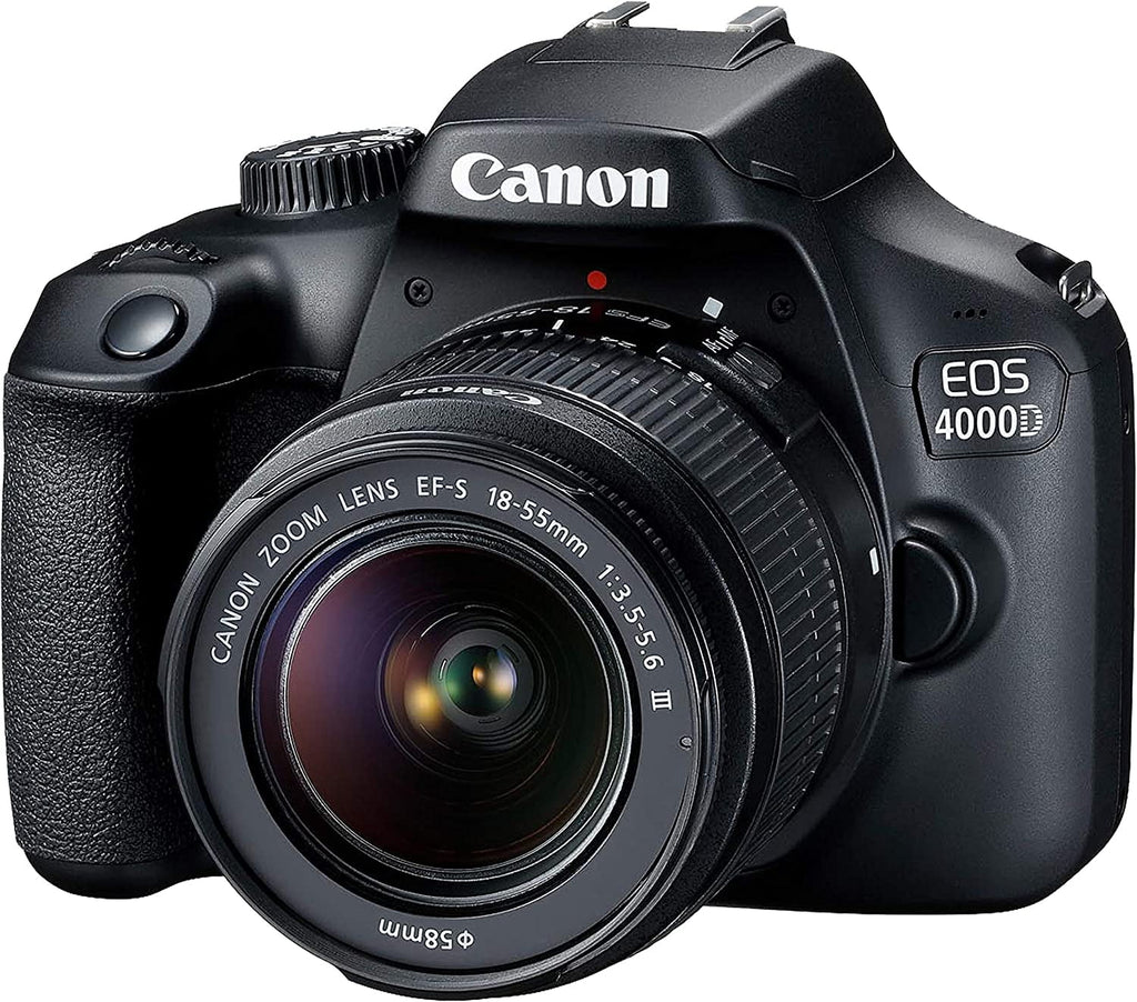 Canon EOS 4000D/Rebel T100 DSLR Camera w/Canon EF-S 18-55mm F/3.5-5.6 Zoom Lens+Canon EF 75-300mm III Lens+500mm f/8.0 Telephoto Lens+case+128Memory Cards (24PC)