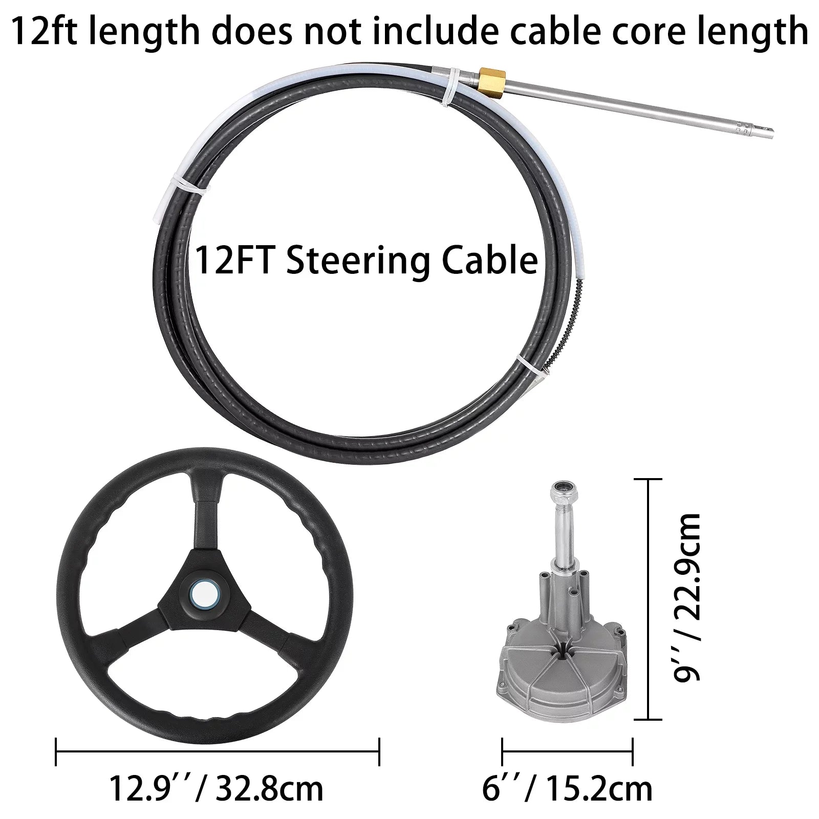 VEVORbrand Boat Steering Cable 12 Ft. Outboard 12 Ft. Mechanical Rotary with 13 In. Wheel, Boat Accessories