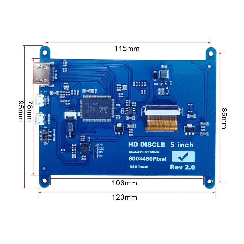 Walmeck 5 Inch Capacitive Touchdisplay Display 800*480 Resolution Small Portable with USB Interface Compatible with Raspberry Pi Tool