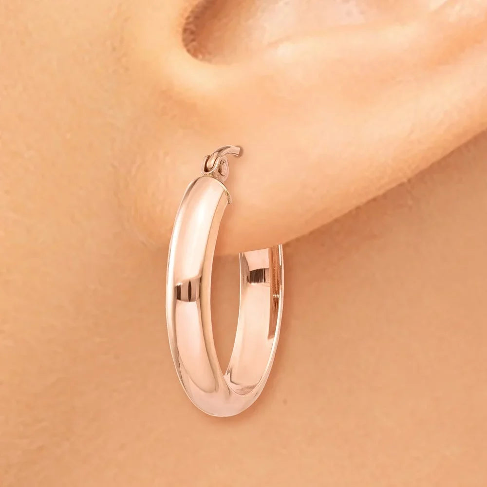 Real 14kt Rose Gold Polished Oval Tube Hoop Earrings; for Adults and Teens; for Women and Men