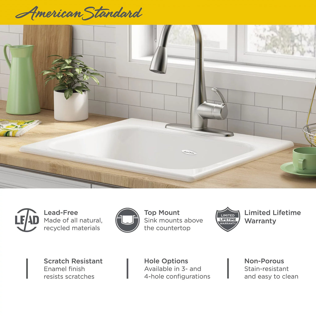 American Standard Quince Drop-in Cast Iron 25 in. 3-Hole Single Bowl Kitchen Sink in Brilliant White