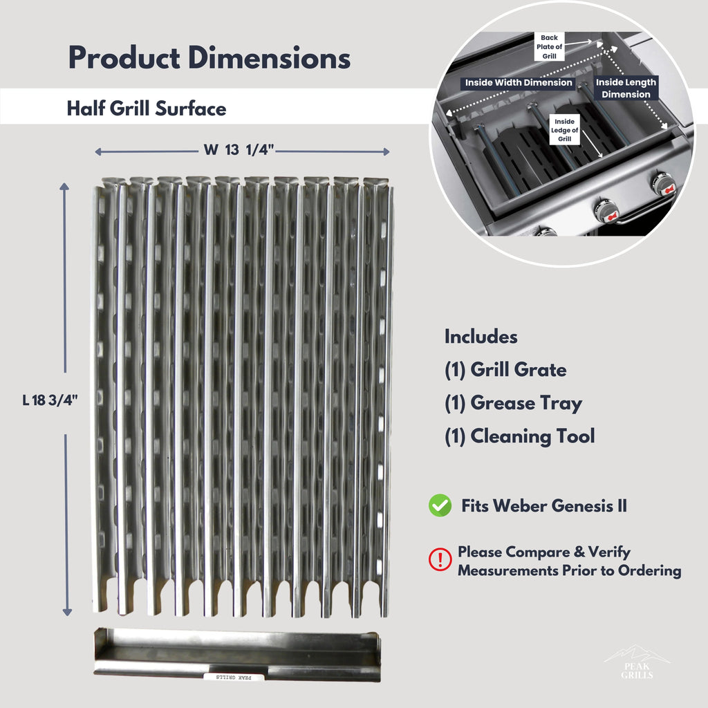 Peak Grills™ | Grill Grate Replacement System for Weber Genesis II, Half Grate Surface.
