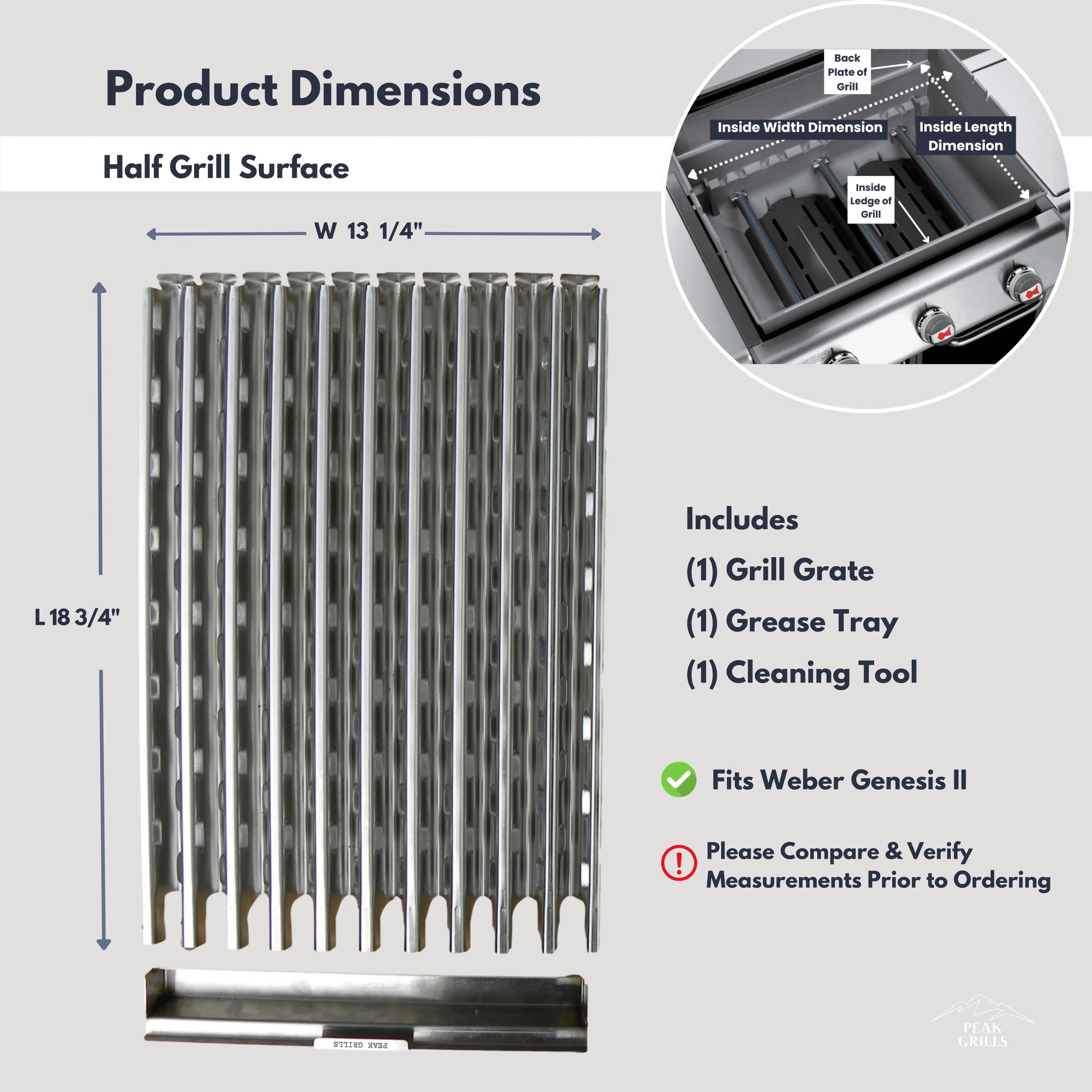 Peak Grills™ | Grill Grate Replacement System for Weber Genesis II, Half Grate Surface.
