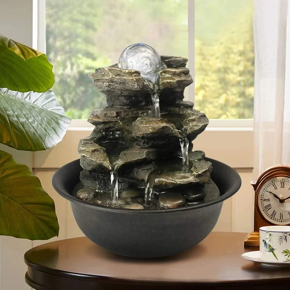 CoSoTower 8.3inches Rock Cascading Tabletop Water Fountain with LED Lights & Crystal Ball for Home Office Bedroom Relaxation