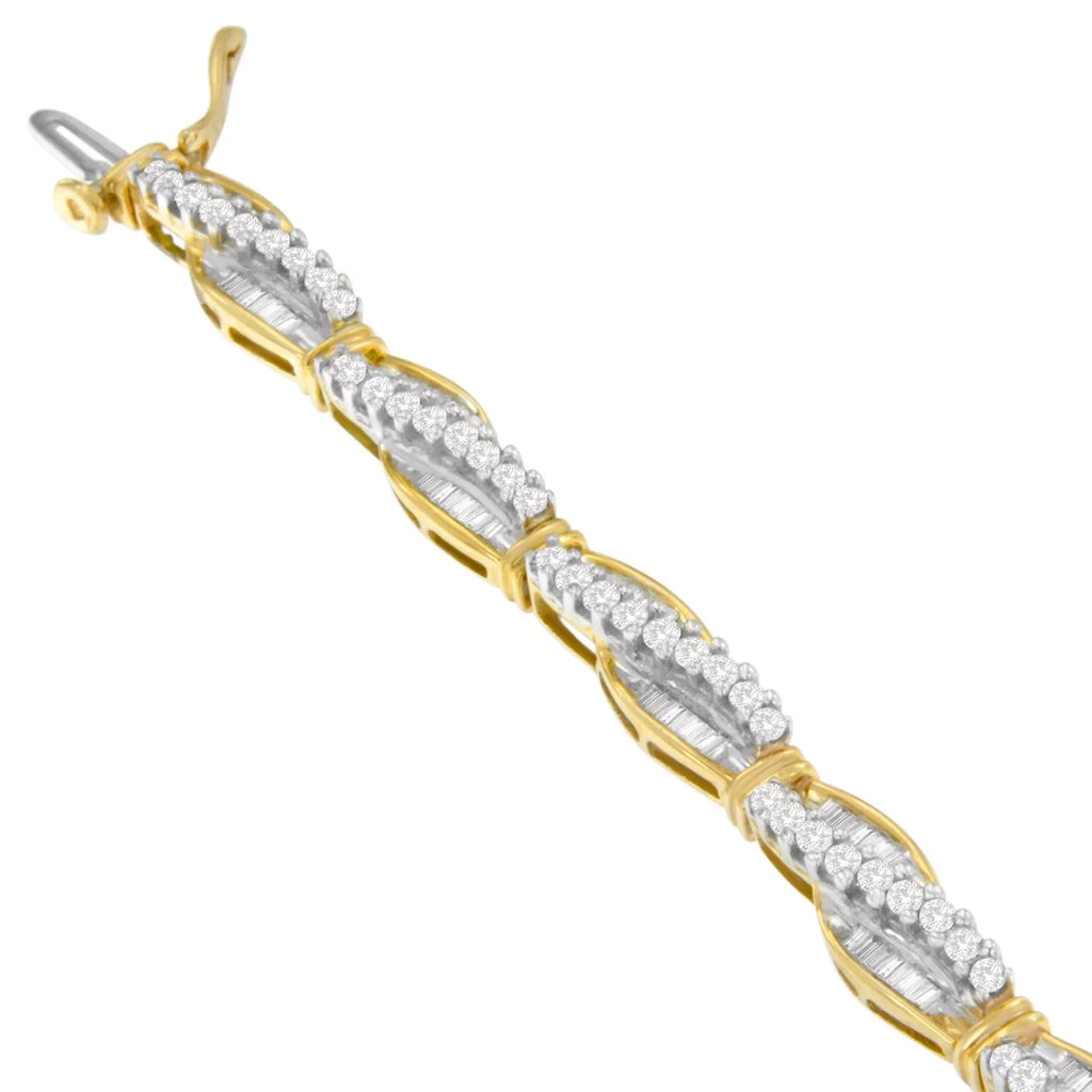 14K Yellow Gold 3 CTTW Round and Baguette Cut Winding Love Diamond Bracelet (H-I,SI1-SI2)